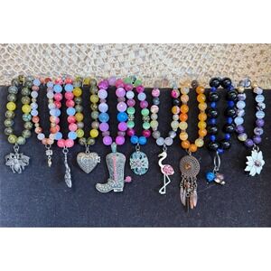 10 Stretch Charm Bracelets Glass Beaded Bracelets Lot Bee Owl Boot Flamingo